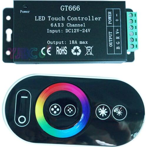Wholesale GT666 Touch led dimmer DC12-24V 6A*3channel Max 18A RGB controller for 5050 RGB led strip lights free shipping