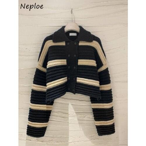 Neploe 2021 Autumn New Loose Knitted Shirts Women Turn-down Collar Long Sleeve Sweater Jacket Women Single Breasted Cardigan