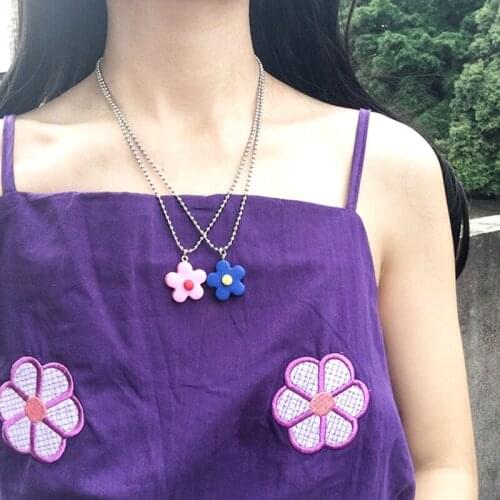 Ins Hot Chic Harajuku Kawaii Choker Candy Flower Cute Childrens Small Flower Necklace Stainless Steel Chain Women Party Gift