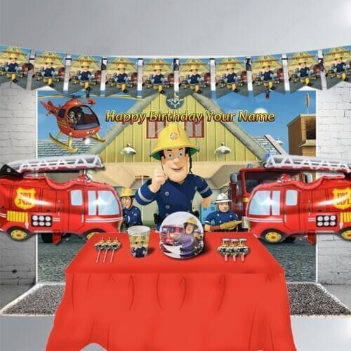 Fireman Sam Birthday Party Banner Decorations Fire Engine Fighter Theme Favors Kids Birthday Party Supplies