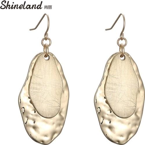 Shineland 2021 Punk Simple Drawing Jewelry bijoux trendy Double Oval Drop Earrings Women Vintage Brincos Femme Accessories
