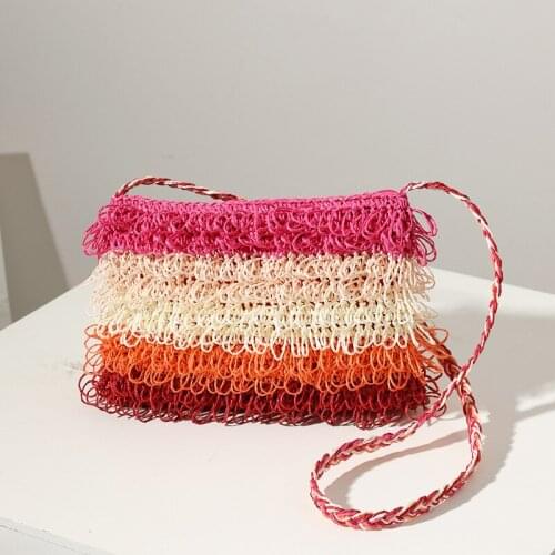 2021 new striped straw woven bag fashion hand-woven bag skirt bag ins new shoulder messenger small bag
