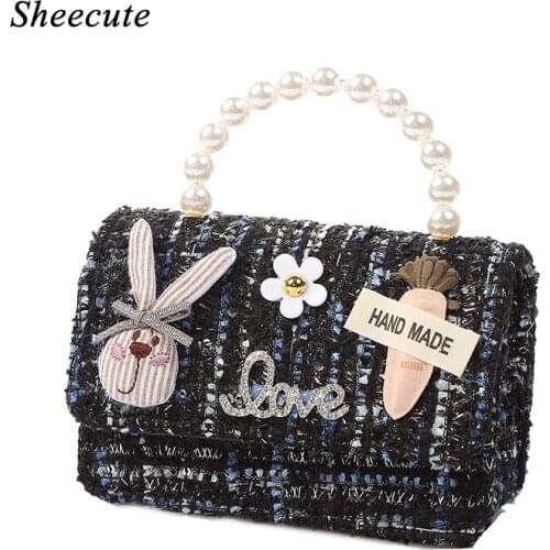 New Cartoon Cute Rabbit Pearl Girls Princess Crossbody Bag Portable Diagonal Dual-use Childrens Bag Baby Girls Handbag Purses