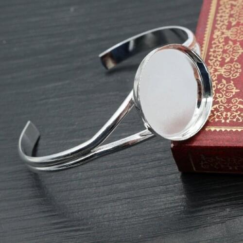 High Quality 25mm Silver Plated Bangle Base Bracelet Blank Findings Tray Bezel Setting Cabochon Cameo K7-26