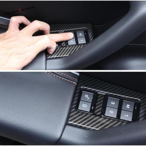 Yimaautotrims Matte / Carbon Fiber Look Interior For Jaguar F-Pace 2017 - 2020 Front Door Memory Switch Button Panel Cover Trim