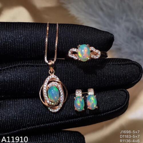 KJJEAXCMY Fine jewelry 925 sterling silver inlaid natural Opal jewel female ring necklace pendant earrings set support detection