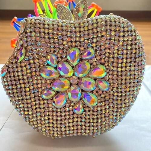 WHTUOHENG AB Rhinestone Women Clutch Bag Luxury Apple Shape Diamond Lady Party Purse Fashion Crytal Famle Wedding Bridal Bags