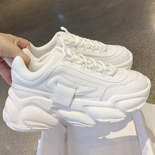 2021New Fashion Chunky Sneakers for Women Casual Lace-Up White Vulcanize Shoes Breathable Female Platform Round Toe Daddy Shoes