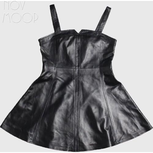 American zipper style spring autumn lady long vest black slim A-Line genuine leather princess vest faldas jupe femme LT2758