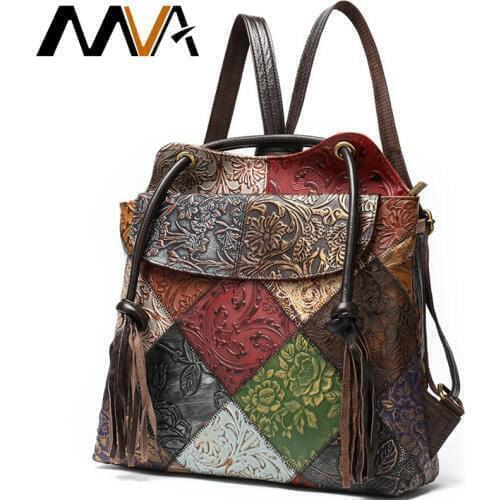 MVA Genuine Leather Backpack Women Bag Backapck School Bag For Teenager Girl Bookbags Bohemia Mini Female Daypack Travel