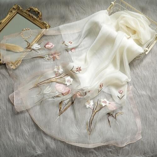 New 2020 Silk Wool Scarf Women Embroidery Spring And Summer Solid Color Long Scarves Pashmina Female Shawl Hair Hijab Bandana