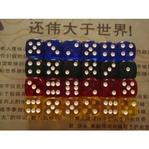 16MM fillet colour transparent dice dice (24 particle set transparent blue, green, yellow, red, each 6 tablets)