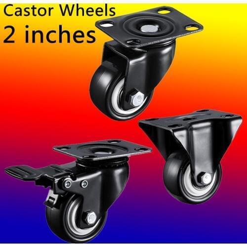 2pcs/lot 2 inches 50mm Bearing Capacity 100kg Black Trolley Wheels Caster Rubber Swivel Casters for Office Chair Sofa Platform