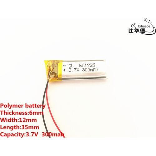 2pcs/lot 3.7V,300mAH,601235 Polymer lithium ion / Li-ion battery for TOY,POWER BANK,GPS,mp3,mp4