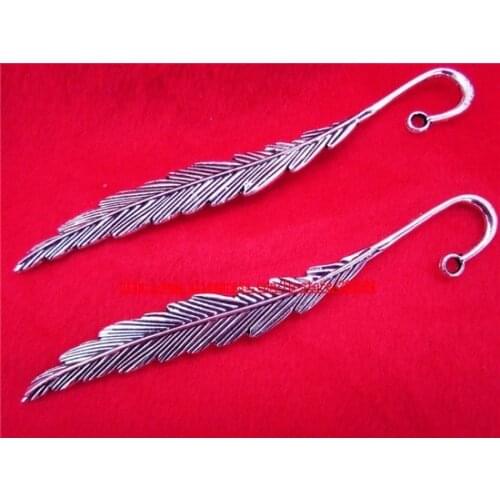 200pcs/ots Tibetan Silver feathers Bookmark With Loop metal bookmark alloy bookmark