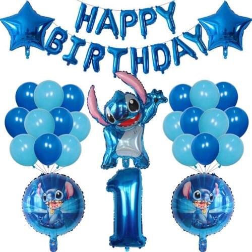 39PCS Disney Lilo Stitch Theme Aluminum Film Balloon Birthday Party Decoration Number balloon Baby Shower Supplies Kids Toy