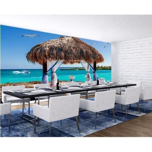 3d wallpaper Custom photo mural Beach romantic thatched cottage room decor painting 3d wall mural wallpaper for walls 3 d