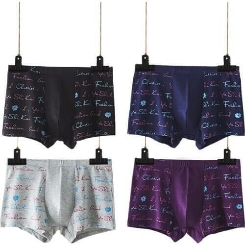 4Pcs Male Panties 100% Cotton Men Underwear Boxers Breathable Man Boxer Fashion Printing Underpants Comfortable Brand Men Shorts