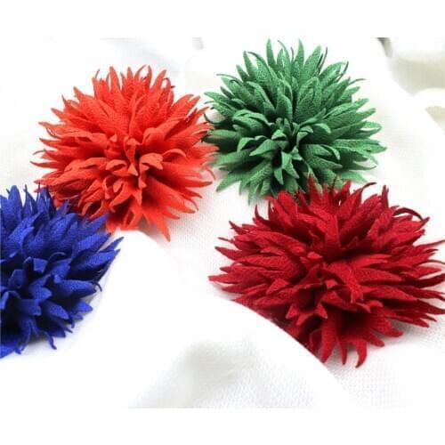 40 pcs Unique fabric flower with lots of spiky, shiny petals spike hand made hair flowers no clips 3.5"