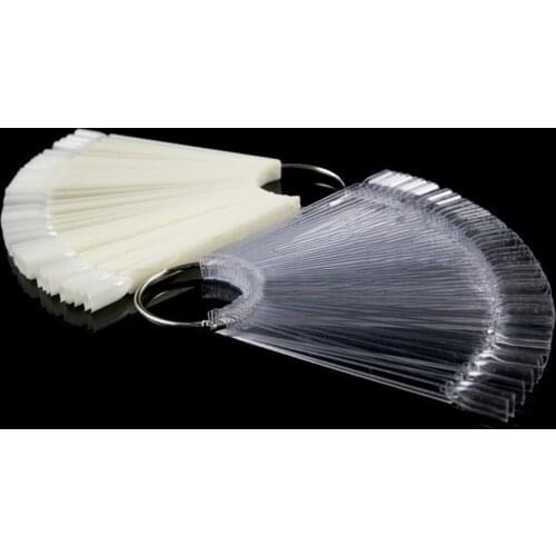 50pcs/set Sector Color Card False Nail Tips Fan Transparent White Fake Nail Tips Nail Art Practice Display Design Tools