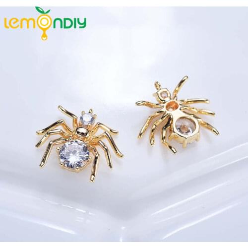 6PCS 13x14MM 24K Gold Color Plated Brass with Zircon Spider Charms Pendants High Quality Jewelry Accessories