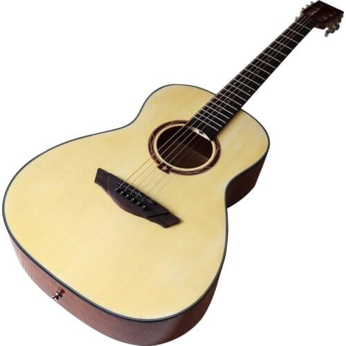 OO body acoustic guitar 38 inch high gloss natural color spruce wood top acoustic guitar with free gig bag