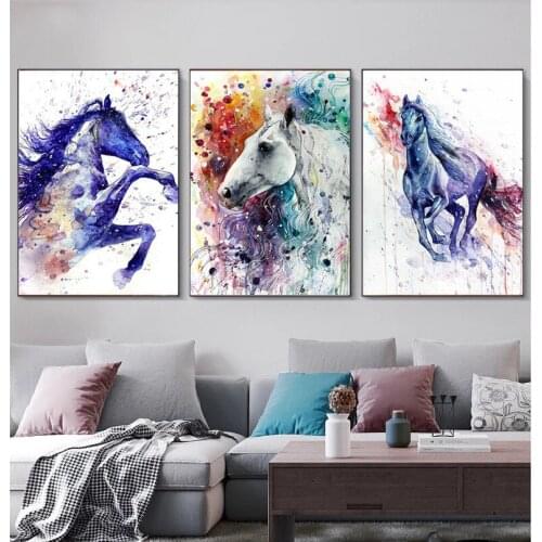 Watercolor Animal Abstract Running Horse Canvas Painting Poster and Prints Wall Art Pictures for Living Room Home Decoration