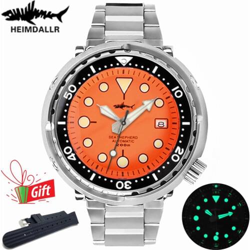 HEIMDALLR Tuna Automatic Watch NH35 Sapphire Crystal 316L Steel Mechanical Diving Watch Men 200M Waterproof C3 Luminous Watch