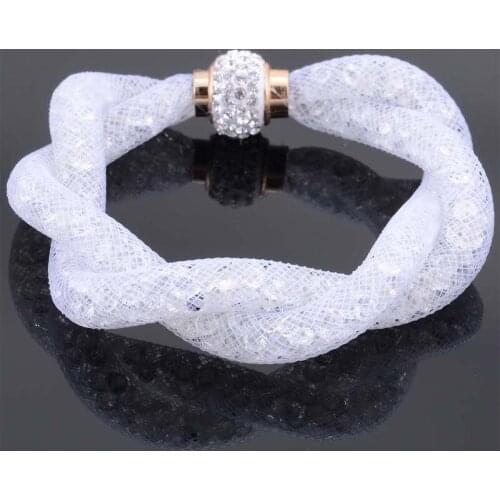 Miasol Crystal bracelet/bangle with pave crystal magnetic clasp,crystal sparkling dust weave hollow punk bracelet christmas gift