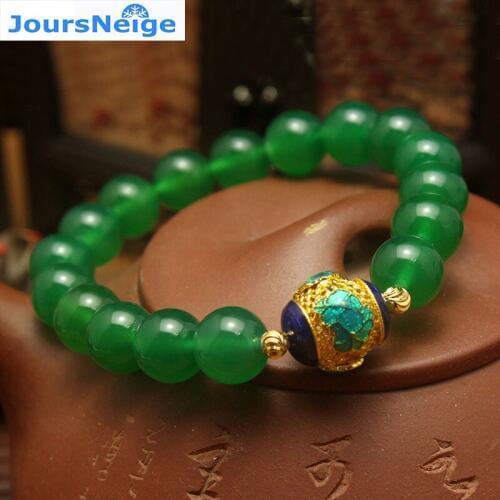 JoursNeige Natural Green Crystal Bracelets Round Beads Size 10mm Lucky for Men Women Crystal Single lap Jewelry