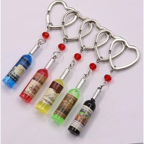 Wine Bottle Key Chains Key Rings Alloy Charms Gifts New Women/Mens Fashion Handmade Resin Keychain