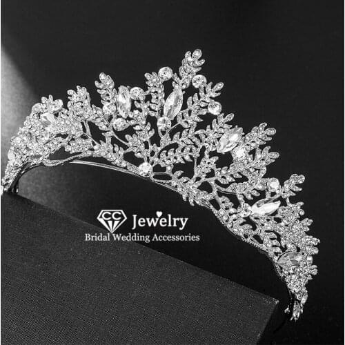 CC Wedding Crown Tiaras Women Hair Accessories Brides Headdress Engagement Jewelry Hairbands Leaf Shape 100% Handmade CZ HS51