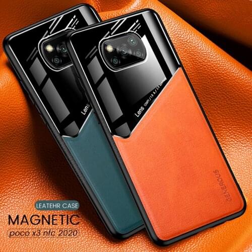 PocoX3 Case PC Leather Texture Car Magnetic Holder Phone Cover for Xiaomi Pocophone Poco X3 X 3 NFC Case Shockproof Bumper Coque