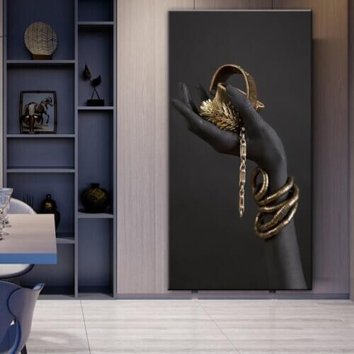 Black Hand With Golden Jewelry Canvas Paintings On The Wall Posters And Prints African Art Modern Pictures Home Wall Decoration
