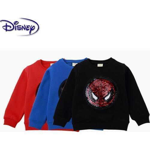 Disney Childrens Sweatshirt Thicken Spider-Man Sequin Magic Long Sleeves Round Neck Plus Velvet Jacket Top Children Jacket