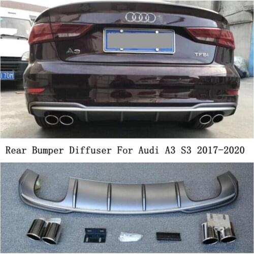 For Audi A3 S3 2017 2018 2019 2020 Rear Bumper Diffuser Lip Spoiler & Exhause High Quality PP Auto Accessories