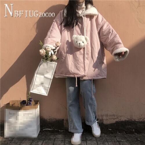 Double Sided Can Wear Imitation Lambswool Women Parkas Coat Students Korean Preppy Style Thick Female Jacket