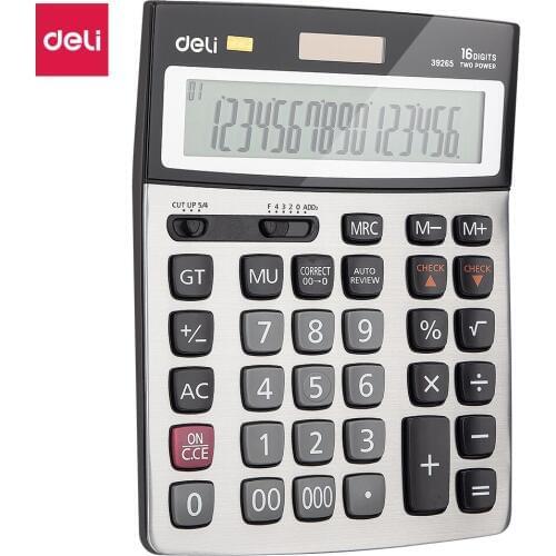 Deli Calculator E39265- 16 digit Metal universal programmer 120 Steps Check dual power solar office finance desktop calculators