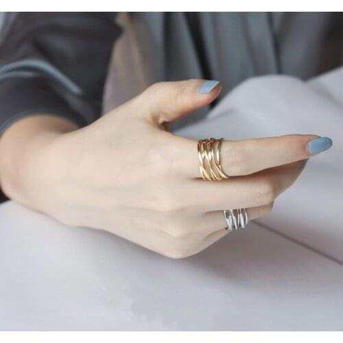 2021 Simple Personality Creative Multi-line Winding Index Finger Ring Sterling Silver Geometric Opening Adjustable Ladies Ring
