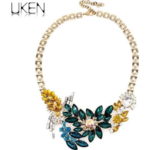 UKEN Big Brand Luxury Flower Collars Choker Multicolor Imitation Gemstones Statement Necklaces & Pendants Collier femme