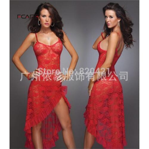 Fcare Summer Hot big size S-6XL dress+g string sexy lingerie long lace nightgown home suspenders long