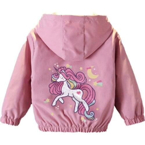 Fashion Girls Jackets Hooded Outerwear Kids Printing Unicorn Windbreaker Clothes 2021 Children Clothing Baby Girls Coat Jacket