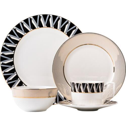 Dinnerware Set Ceramic Tray Coffee Cup Cutlery Golden Edge Plate Set Deep Dish Kit Food Utensil Delicate Tableware Food Dish