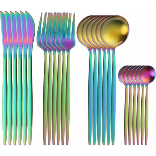 24Pcs Matte Rainbow Stainless Steel Cutlery Set Thin Tableware Dinnerware Dinner Wedding Flatware Set Forks Knives Spoons Set