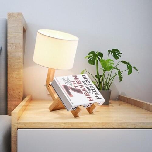 Table Lamp Solid Wood Humanoid Lamp Creative Storage Study Table Lamp Home Bedroom Bedside Folding Reading Lamp Night Light