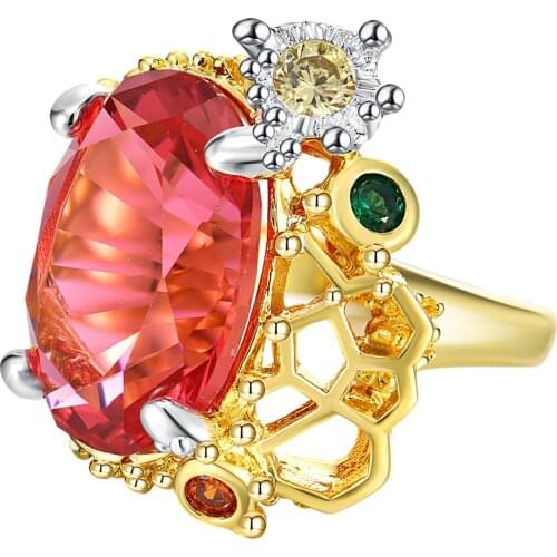 New Big Rings For Women Setting with Cubic Zirconia Lead Free Fuchsia color stone Fashion rings Free Shipping
