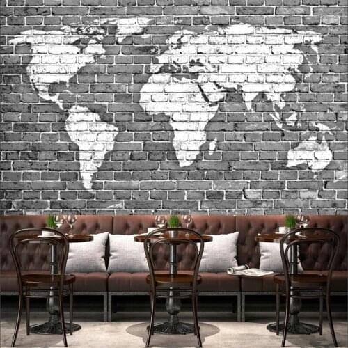 Custom Retro Nostalgia Industrial Style Mural Wallpaper 3D Restaurant Bar Living Room Brick Background World Map Wall Paper 3D