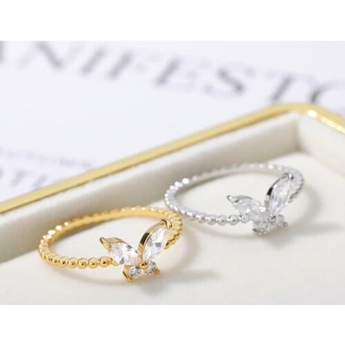 Charm Vintage Cute Men and Women Simple Design Crystal Butterfly Ring Gold Color Engagement Wedding Rings Jewelry Gifts 2022 New