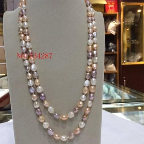 NEW Natural freshwater pearl 8-9 mm barlow irregular white pink purple necklace 48 inches