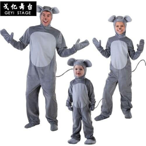 Animal Small Mouse Cosplay Costume Boy Girl Child Cartoon Pajama Gray Short Sleeve Funny Suit Halloween Carnival Jumpsuit Kids